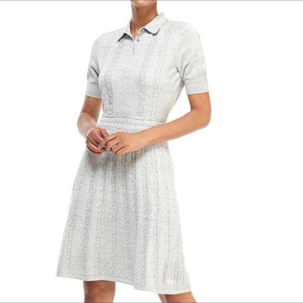 NWT Gal Meets Glam Elliot gray sweater dress pleated skirt collar cabled Large